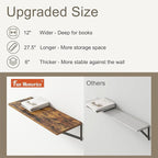 Fun Memories 27.5" W x12 D Floating Shelves, Large Wall Shelves 27.5 Inch Long, Set of 2, Farmhouse Wood Floating Shelf Wall Mounted, Deep Shelves for Bathroom, Living Room, Kitchen, Rustic Brown