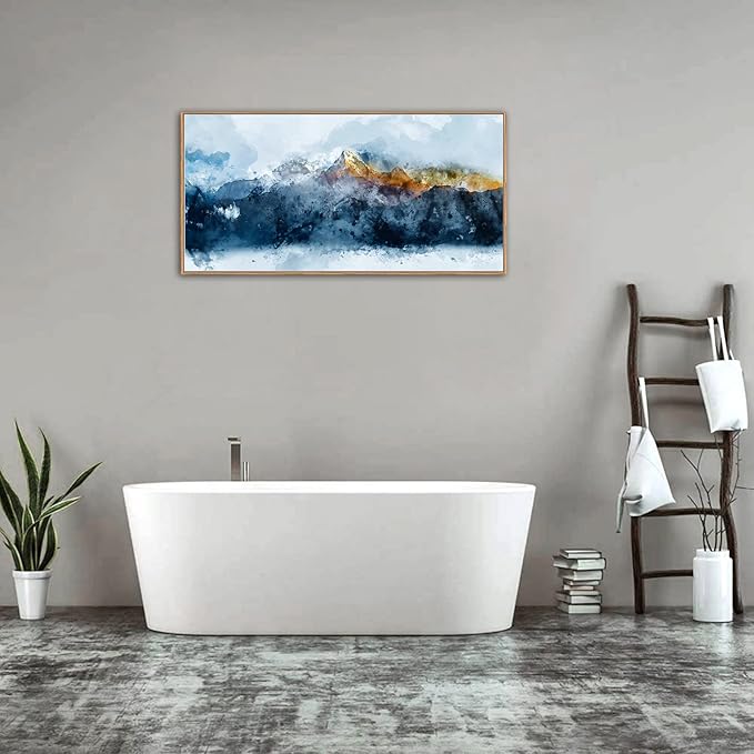 Framed Wall Art Canvas Indigo Abstract Mountain Pictures Wall Decor Blue Grey Orange Mountain Peaks Canvas Painting Prints Modern Abstract Artwork for Living Room Bedroom Decoration 20" x 40"