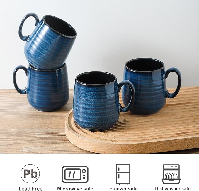 Hasense Small Coffee Mugs 8 oz, Ceramic Cappuccino Cups Set of 4, Espresso Mug with Handle for Latte, Tea, Milk and Mocha, Mini Cups for Gift, Dishwasher & Microwave Safe, Blue