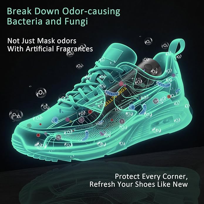 Shoe Deodorizer Rechargeable Ozone Tech Eliminates Odors in All Footwear, Auto Shut-Off Durable Dryer-Style Freshener