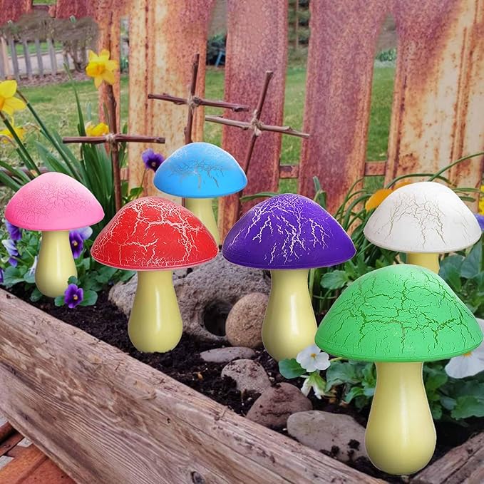 Homeleo 8-Pack Cracked Mushrooms for Garden Decor, Solar Mushroom Lights Outdoor, Super Cute Whimsical Garden Art for Yard Decor Gnome Flowerbed Housewarming Decor(Multicolored)