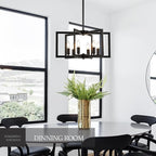 Modern Farmhouse Black Chandeliers for Dining Room, 6-Light Industrial Metal Chandeliers Geometric Pendant Lights Kitchen Island for Entryway Stairway Foyer Hallway
