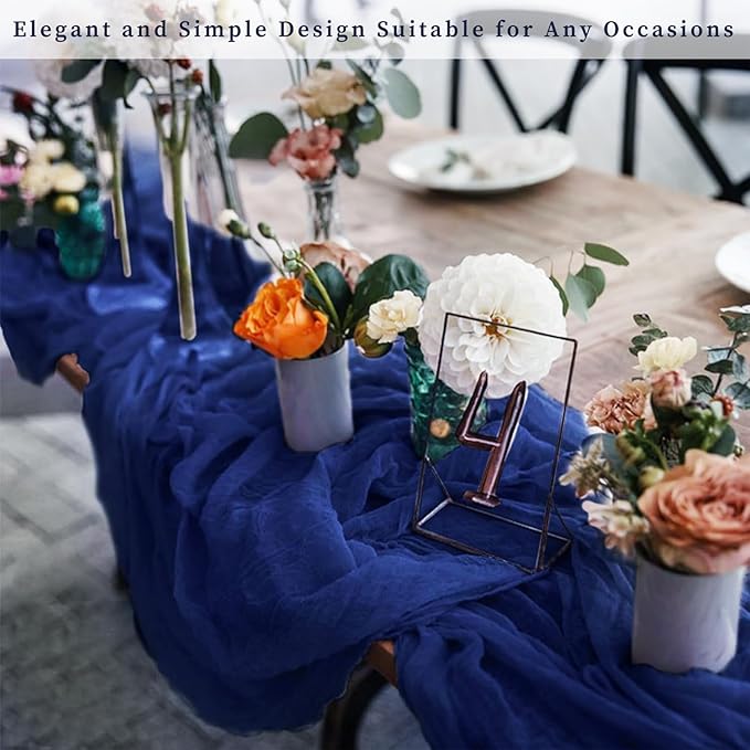10FT 12 Pack Royal Blue Cheesecloth Table Runner 20 x 120 Inch Long Rustic Gauze Cheese Cloth Table Runner for Wedding Bridal Baby Shower Table Decorations Boho Fabric Sheer Birthday Party Table Decor