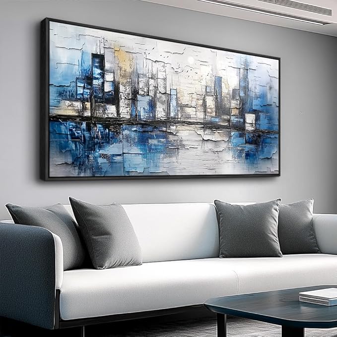 ZUITINGHUA Large Black Framed Wall Decor For Living Room Canvas Wall Art For Office Modern Wall Decorations For Bedroom Blue Landscape Paintings Abstraction Pictures Artwork Home Decor 24x48 In