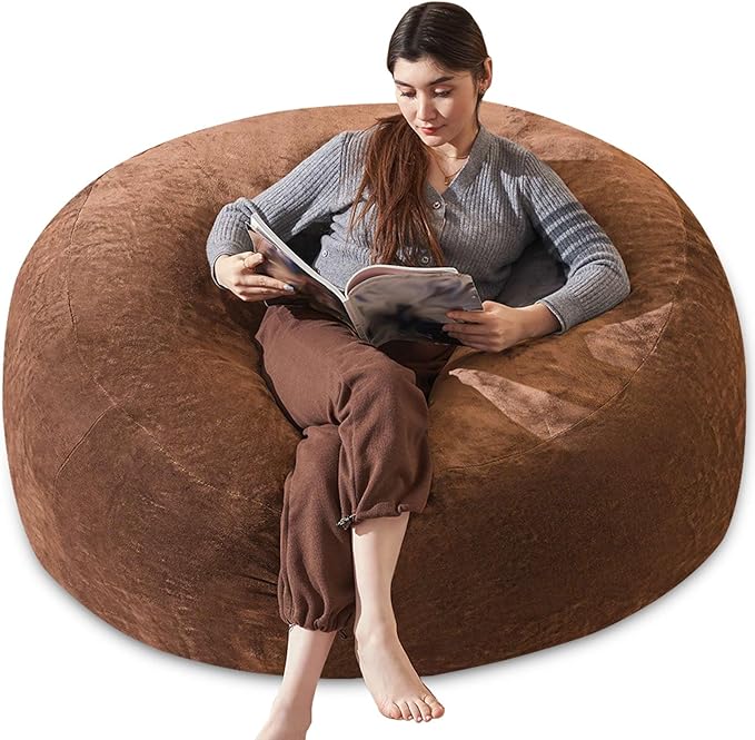 Bean Bag Chair 4Ft, Memory Foam Filled, Large Beanbag Chairs for Adults and Teens, Soft Sofa with Removable Flannel Cover, Round Couch for Living Room Bedroom College Dorm (Coffee, 4FT-47×47"×24")