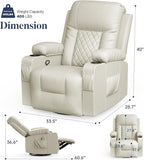 Recliner Chairs for Adults, Massage Rocker with Heated Modern Ergonomic Lounge 360 Degree Swivel Single Sofa Seat Living Room Lounge Recliners Ivory White