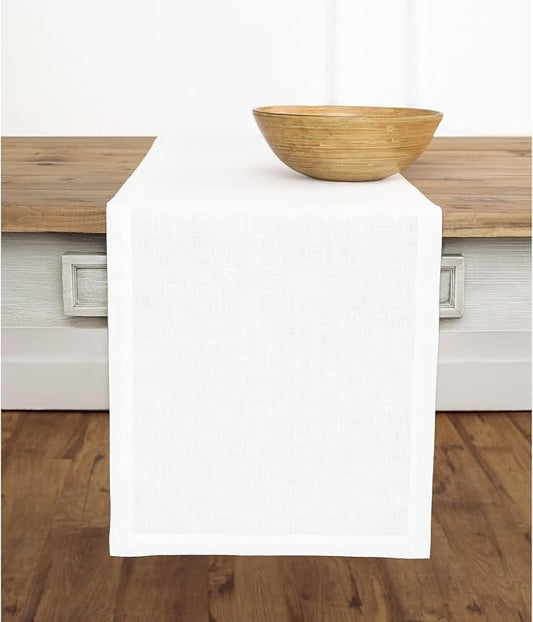 Solino Home Linen White Table Runner 120 Inches Long - 100% Pure Linen Dining Table Runner 14 x 120 Inch for Fall, Autumn, Halloween, Thanksgiving - Fete