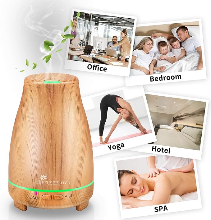 Diffuserlove Essential Oil Diffuser 200ML Aroma Diffuser Mist Humidifiers with 7 Color LED Lights, Auto Shut-Off Function for Bedroom Office Room House