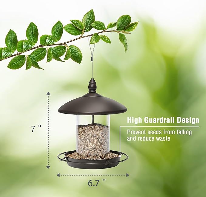 Metal Roof Bird Feeder - Chew Proof for Outdoor Hanging Wild Bird Seeds. Bronze