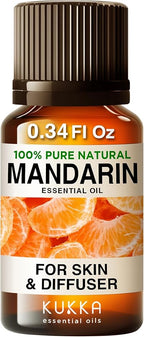 Kukka Mandarin Essential Oil for Diffuser Skin - 0.34 Fl Oz - 100% Pure Natural, Fresh & Citrusy Scent for Aromatherapy,Candle, Bath Bomb & Soap Making Scent DIY