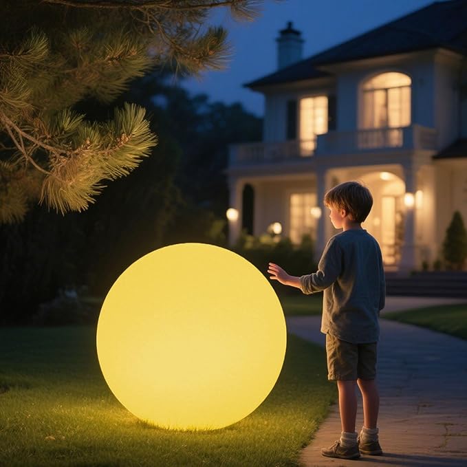 Large LED Glowing Ball Light, 20-in Outdoor LED Garden Orb Lights, Rechargeable Globe Lights RGB Color Changing Globe Floor Lamp Mood Lamp w/Remote, Waterproof Light Up Ball Light for Patio Lawn Decor
