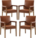 Mid Century Modern Dining Chairs Set of 4 Faux Leather Upholstered Living Room Side Chair, Kitchen Arm Chair with Solid Wood Legs for Home Kitchen & Restaurant, PU Brown