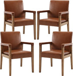 Mid Century Modern Dining Chairs Set of 4 Faux Leather Upholstered Living Room Side Chair, Kitchen Arm Chair with Solid Wood Legs for Home Kitchen & Restaurant, PU Brown