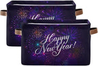 Storage Basket Happy New Year Cube Storage Bins Organizer Bag Collapsible Closet Shelf Baskets with handle for Baby Cloth Pet Toy Book 14.2×10.2×8.3 IN