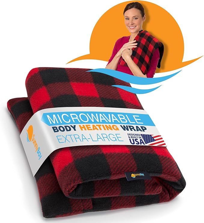 SunnyBay Extra Large Microwave Heating Pad, Microwavable Heavy Weighted Full Body Moist Hot or Cold Pack and Washable Fleece Cover, 10x24 Inches, 2.8 lbs, Made in USA, (Buffalo)