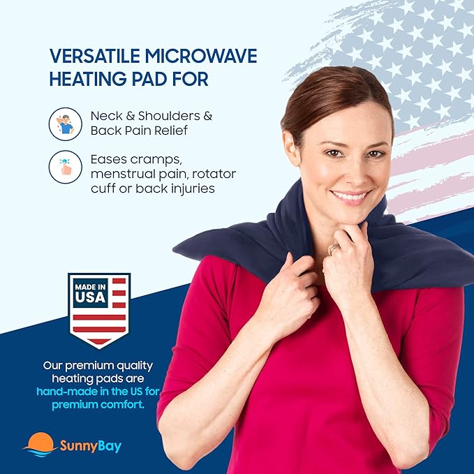 SunnyBay Extra Large Microwave Heating Pad, Microwavable Heavy Weighted Full Body Moist Hot or Cold Pack and Washable Fleece Cover, 10x24 Inches, FSA HSA Eligible, 2.8 lbs, Made in USA, Navy Blue