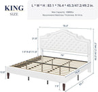 Allewie King Bed Frame with Adjustable Velvet Tiara Headboard, Upholstered Diamond Button Tufted Platform Bed, Wood Slats Support, No Box Spring Needed, Mattress Foundation, Easy Assembly, White