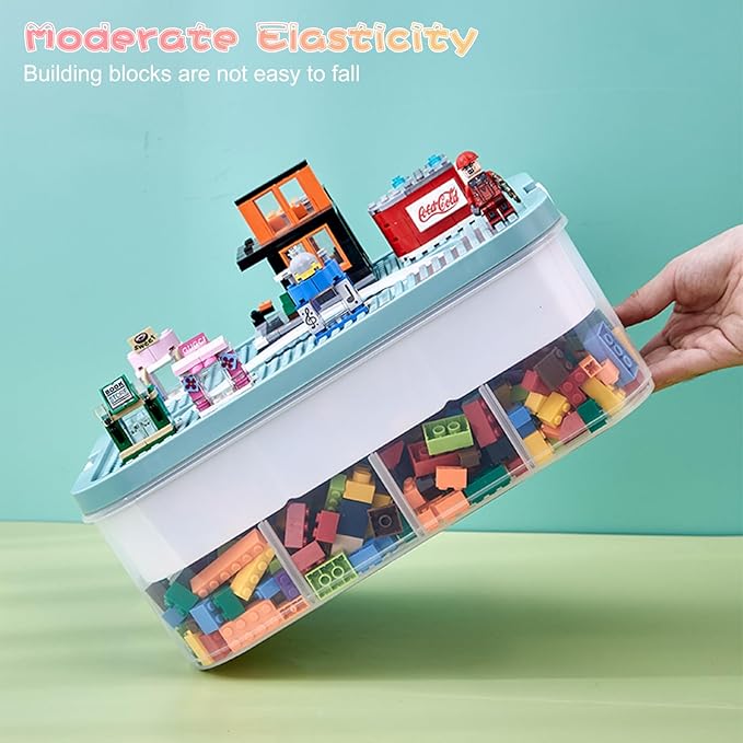 Toys Organizer Storage Case for Lego Box Kids Toy Stackable Building Blocks with Lids Bins Adjustable Lego Storage Containers Plastic Toy Box Green 2 Layers