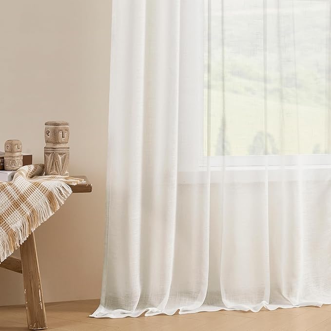 Joydeco Sheer Curtains 108 Inches Long, Cream Curtains for Living Room 2 Panels Set, Ivory Curtains Window Privacy Assured with Light Filtering(W52 x L108 Inch,Ivory)
