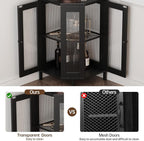 Corner Bar Cabinet with Power Outlet, 5-Tier Corner Wine Cabinet with Led Strip and Glass Holder, Industrial Tall Liquor Cabinet Bar Wine Rack for Home，Black