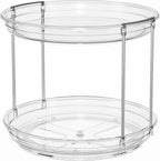 LAMU 10.6in Rotating Makeup Organizer for Vanity, 2 Tier Lazy Susan Turntable Stackable Spinning Skincare Organizer Cosmetic Perfume Tray for Bathroom Counter, Large Capacity, Clear
