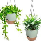 Hanging Planters for Indoor Outdoor Plants, 2 Pack Self Watering Hanging Pot with Drainage Holes & Removable Tray (Green, 6'')