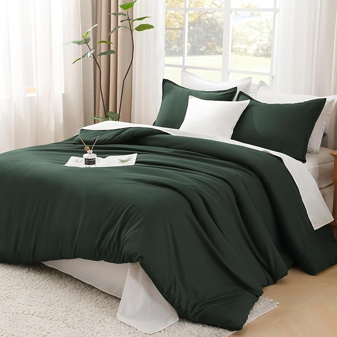 Litanika Forest Green Oversized King Comforters Super King Size, 3 Pieces Lightweight Solid Bedding Comforter Set, All Season Fluffy Bed Set (120x120In Comforter & 2 Pillowcases)