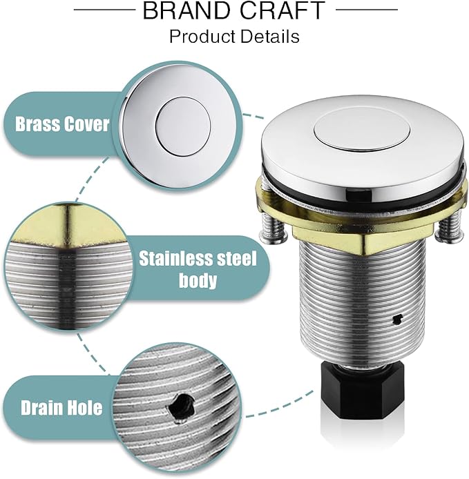 Garbage Disposal SinkTop Air Switch Kit with Stainless Steel Button,Chrome