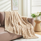 NEWCOSPLAY Super Soft Twin Blanket Brown Premium Silky Flannel Fleece 3D Ribbed Jacquard Lightweight Bed Blanket All Season Use (Brown Ribbed, Twin(60"x80"))