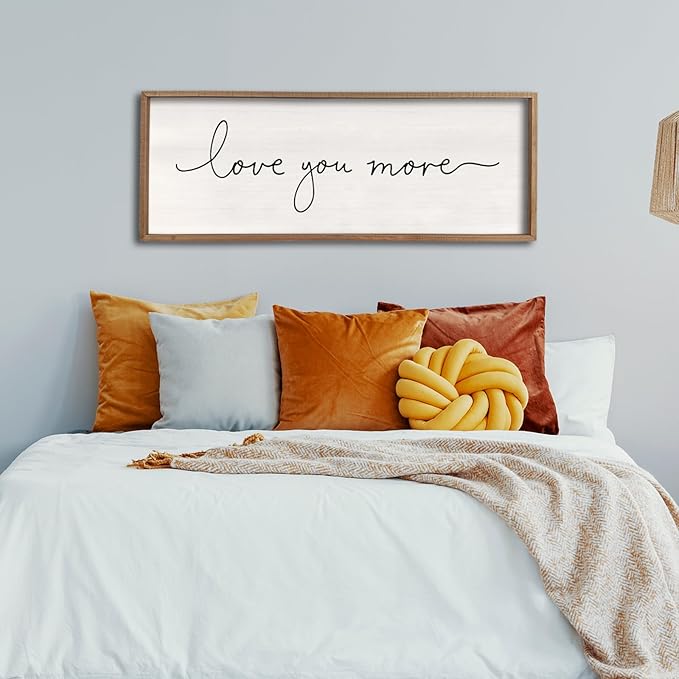 Love You More Sign 40''×15'' Master Bedroom Above Over Bed Wall Decor Modern Farmhouse Large Vintage Wood Framed Hanging Over Bed Bedside Wall Art (Wood)