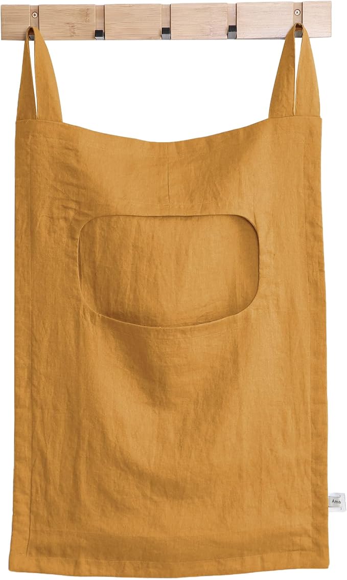 Amazhiyu 100% Linen Door Hanging Laundry Hamper Bag, 19x27 Inches Yellow