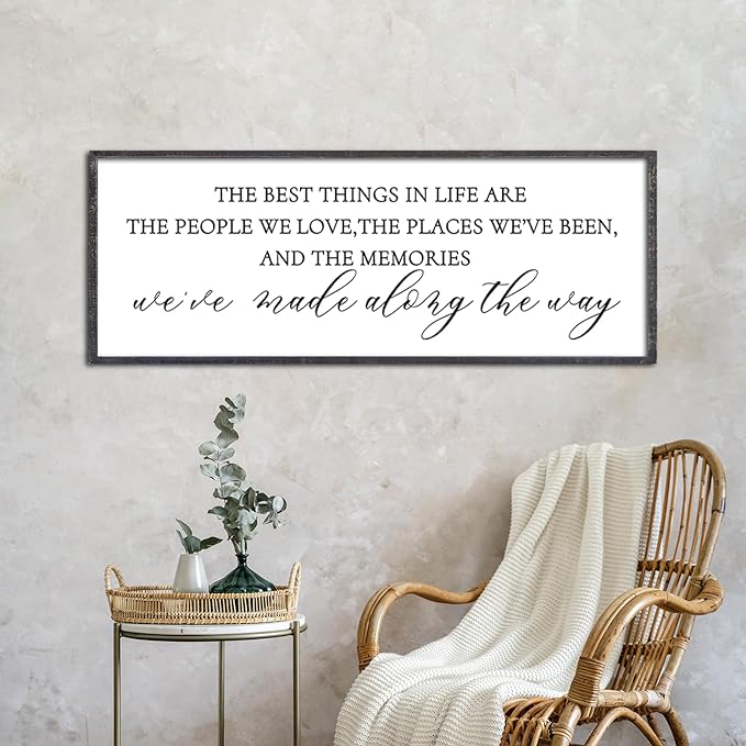 The Best Things in Life Wall Decor Sign 40 x 15 Inch Memories Inspirational Quotes Wood Framed Family Entryway Living Room Home Wall Art for Farmhouse Bedroom Room (Black)