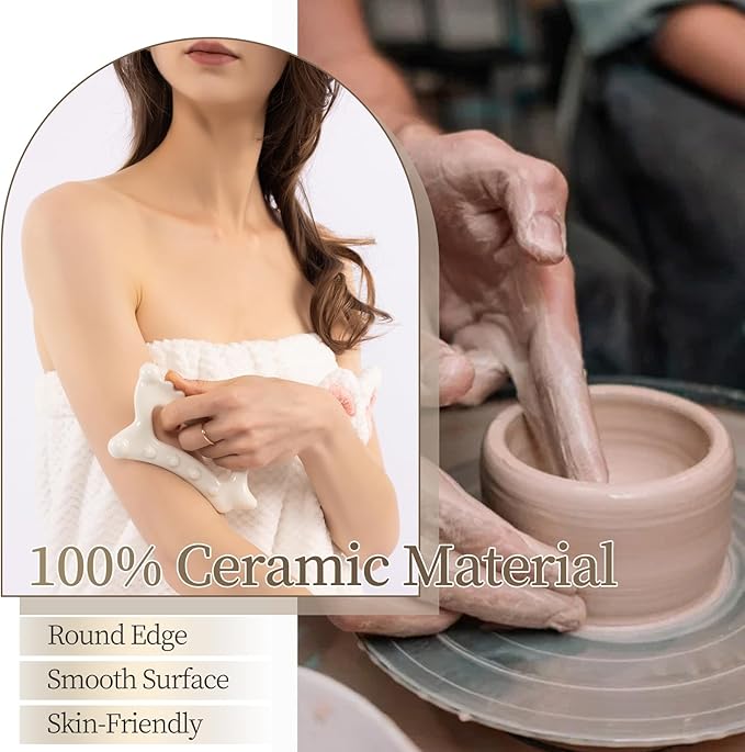 Ceramic Gua Sha Massage Tool, Advanced Face&Body Gua Sha Tools Skin Care for Mother Women Men, Korean Gua Sha Facial Tools (Dual Row of Massage)