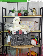 LANGYASHAN Rectangular Storage Bin Collapse Canvas Fabric Cartoon Storage Basket with Handles for Organizing Home Kitchen Boys and Girls Toys Office Closet Shelf Baskets (Black Diamond)