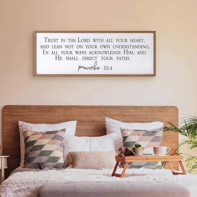 Trust in the Lord With All Your Heart Bible Verse Framed Wall Art, 40''×15'' Rustic Religious Christian Proverbs 3:5-6 Sign, Horizontal Holy Inspirational Catholic Scripture Decor