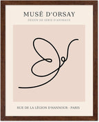 Poster Master Vintage Poster - Retro One Line Butterfly Drawing Print - Butterfly Line Art - Minimal Gift for Him, Her, Animal Lover - Abstract Decor for Home, Office, 11x14 Brown Framed