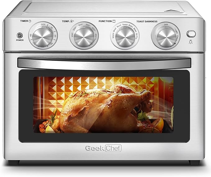 Geek Chef 26 QT Air Fryer Oven, Big Air Fryer, Toast Oven with Bake, Roast, Pizza, Easy to Use & Clean, 6 Slice Toast, Stainless Steel