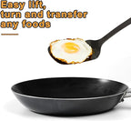 FJNATINH Stainless Steel Wok Spatula and Ladle Tool, Mirror Polished Cooking Utensils Set Metal Wok Accessories with Wooden Handle,Easy to Clean Kitchen Utensils,Black