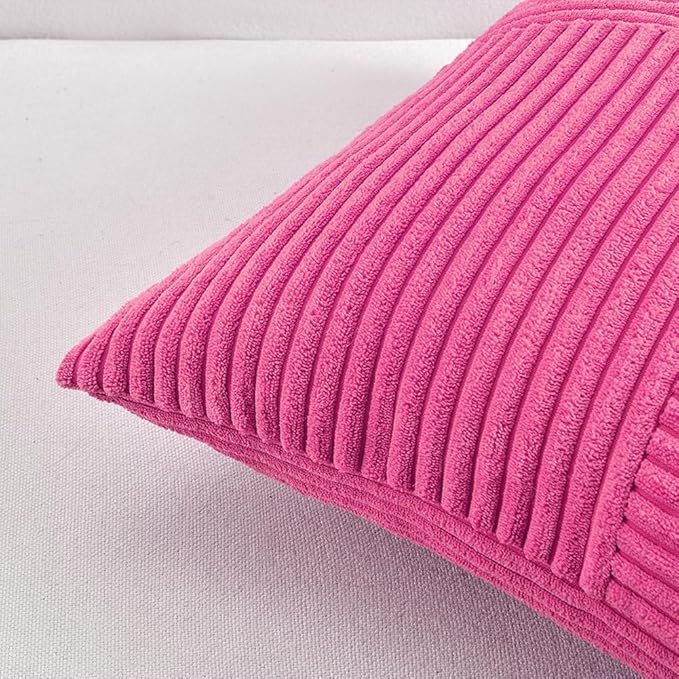 Fancy Homi 2 Packs Hot Pink Decorative Throw Pillow Covers 22x22 Inch for Living Room Couch Bed, Rustic Farmhouse Boho Home Decor, Soft Corss Corduroy Patchwork Accent Square Cushion Case 55x55 cm