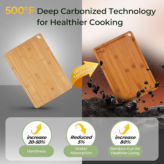 Bamboo Cutting Board, Durable Wood Cutting Boards for Kitchen with Deep Juice Grooves & Built-in Handles, Ideal Charcuterie & Chopping for Meat, Vegetables and Fruits Ideal Kitchen Gifts