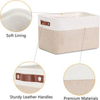 DULLEMELO Fabric Storage Bins, Storage Baskets for Organizing, Collapsible Rectangular Fabric Baskets for Shelves, Empty Gift Baskets (3-Pack Medium-15 inch X 11 inch X 9.5 inch , White&Khaki)