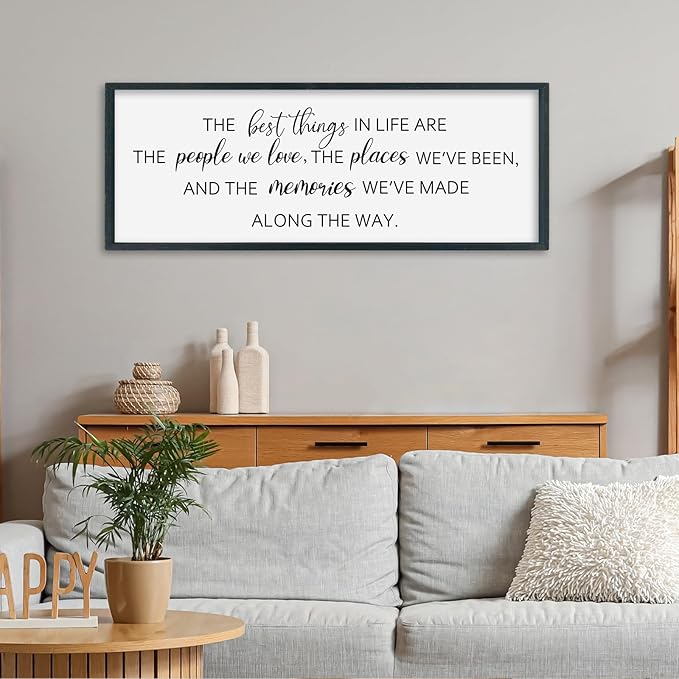 SRSZHIYUE The Best Things in Life Sign Wall Decor Art 32"×12" for family Home Bedroom Adventure Large Wood Framed Wall Hanging (Black)