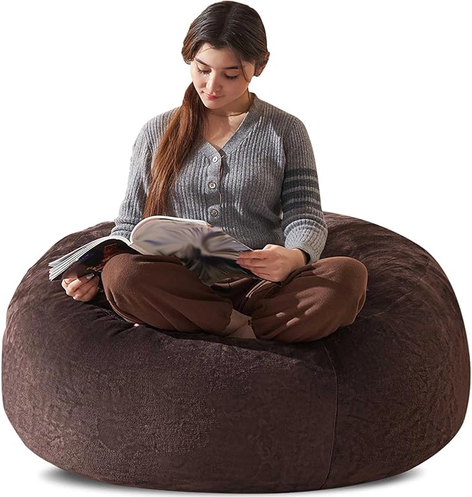 Bean Bag Chair 3Ft, Memory Foam Filled, Large Beanbag Chairs for Adults and Teens, Soft Sofa with Removable Flannel Cover, Round Couch for Living Room Bedroom College Dorm (Brown, 3FT-36×36"×24")