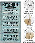 Hanging Kitchen Rules Wood Decor Sign, Rustic Kitchen Wooden Signs, Printed Wood Wall Art Sign, Kitchen Door Rules Rustic Sign, Hanging Wood Sign Kitchen Decor, Funny Farmhouse Kitchen Wall Décor C1