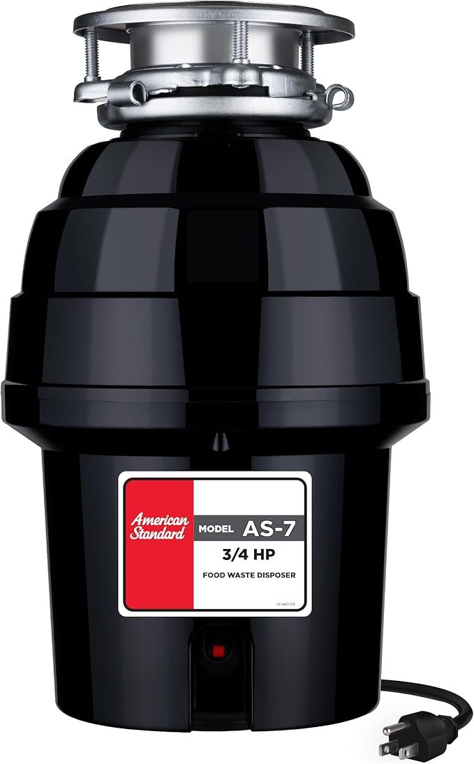 American Standard 10-US-AS-7 Garbage Disposal Anti-Jam Stainless Steel Food Waste Grinding System, Heavy Duty, 3/4 HP, Black