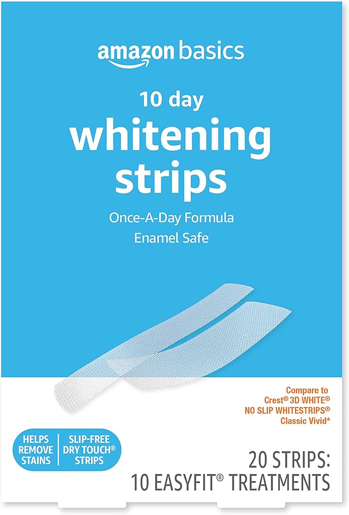 Amazon Basics 10 Day Teeth Whitening Strips Kit, 10 Treatments, 1-Pack (Previously Solimo)