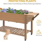 Raised Garden Bed with Lockable Wheels Mobile Elevated Wood Planter,Storage Shelf, Protective Liner,55.5x24x32in (Brown)