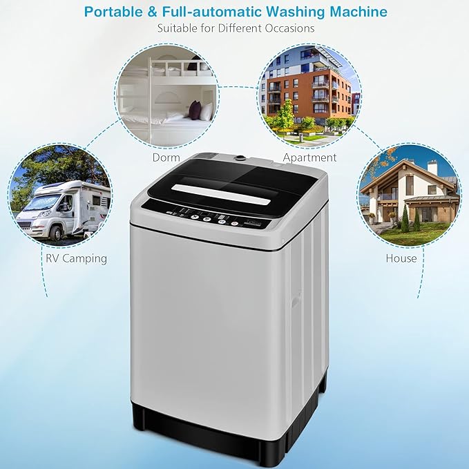 Giantex Full Automatic Washing Machine, 2 in 1 Portable Laundry Washer 1.5Cu.Ft 11lbs Capacity Washer and Spinner Combo 8 Programs 10 Water Levels Energy Saving Top Load Washer for Apartment Dorm