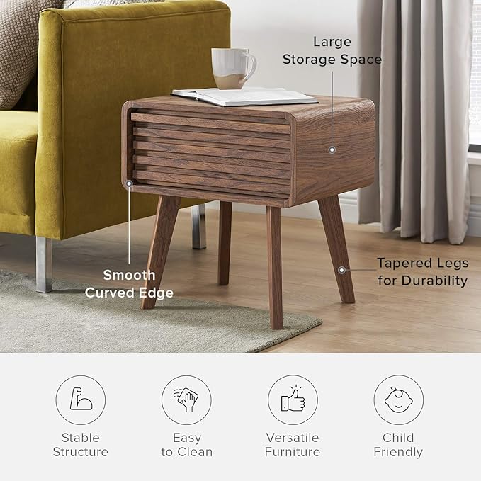 mopio Ensley Mid Century Modern Nightstand with Drawer - Bedside Table