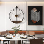Modern Wood Walnut Dial Wall Clock, Large Simple Wall Decor Metal Frame Silent Non Ticking Clock for Living Room, Kitchen, Bedroom, Study Decoration, Handmade Home Present Idea, 29.5 in